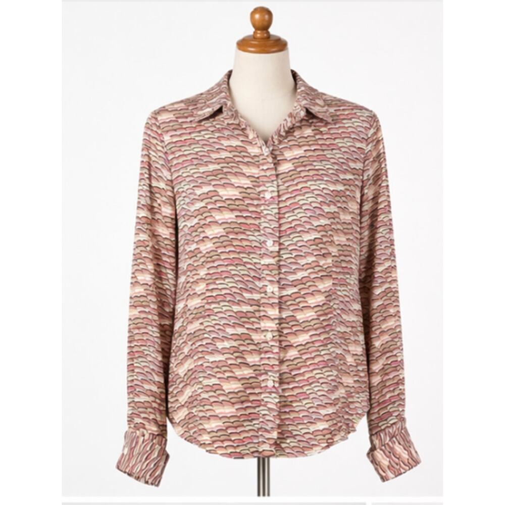 Lafayette 148 | 100% Silk Button Down Top Patterned Pink Cream